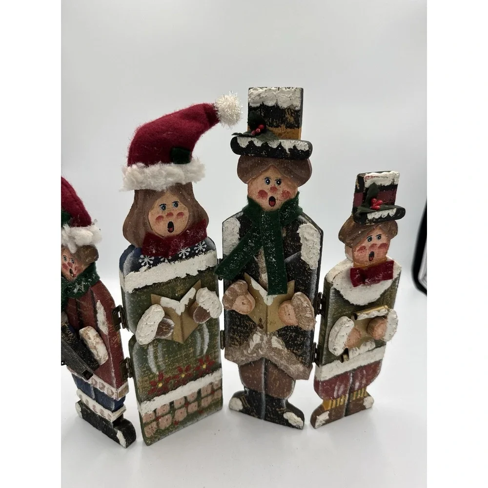 Vintage Wooden Christmas Carolers Hand-Painted Hinged Screen Rustic Victorian
